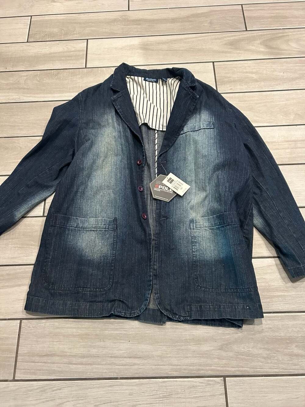 Southpole Denim Blazer Size XXL Dark Sand Blue Distressed Coat